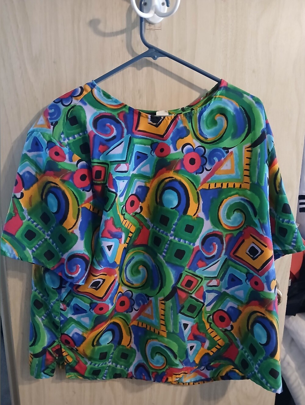 VINTAGE NICOLA WOMAN COLORFUL GEOMETRIC PRINT WOMEN'S BLOUSE 90’s PLUS SIZE 2X